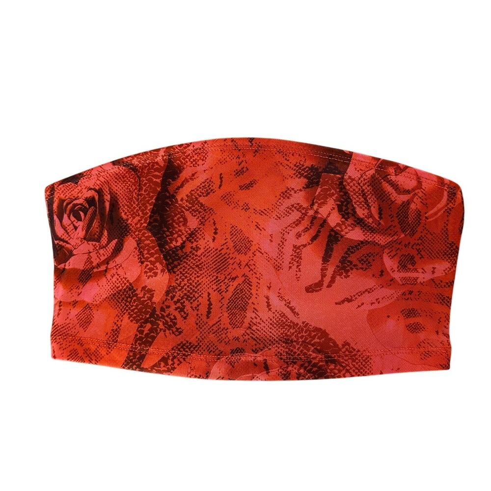 Y2K Orangey Pink Grunge Floral Bandeau Tube Top – XS/S